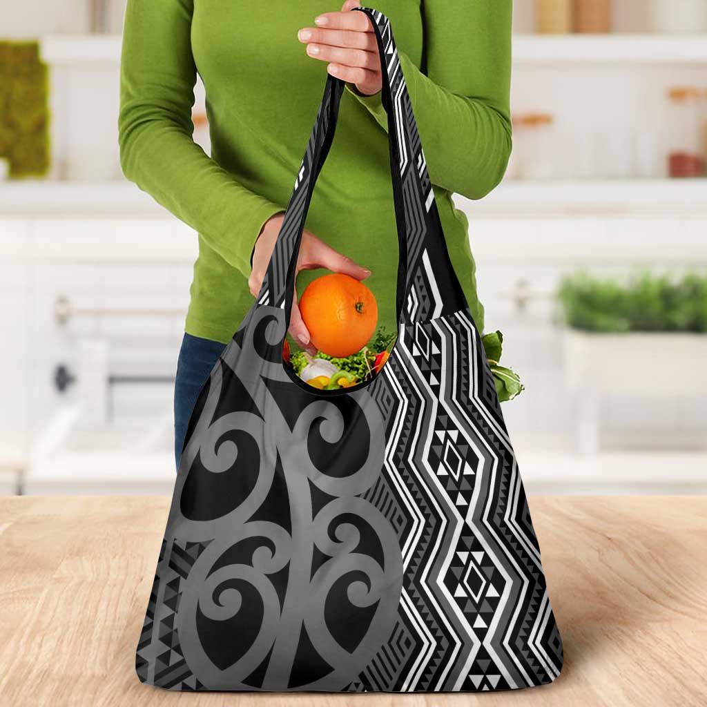 Maori Taniko Patterns Grocery Bag Black Patiki Motifs Mix Whakairo Ngaru LT7 - Polynesian Pride