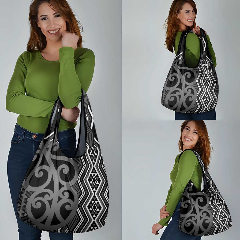 Maori Taniko Patterns Grocery Bag Black Patiki Motifs Mix Whakairo Ngaru LT7 - Polynesian Pride