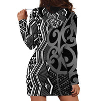 Maori Taniko Patterns Hoodie Dress Black Patiki Motifs Mix Whakairo Ngaru