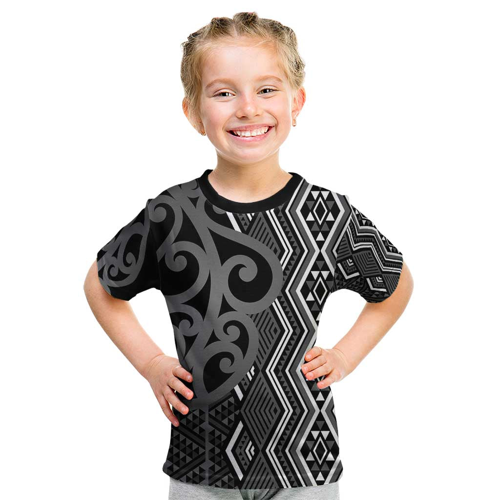 Maori Taniko Patterns Kid T Shirt Black Patiki Motifs Mix Whakairo Ngaru LT7 Black - Polynesian Pride