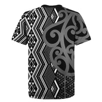 Maori Taniko Patterns Rugby Jersey Black Patiki Motifs Mix Whakairo Ngaru LT7 - Polynesian Pride
