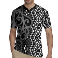 Maori Taniko Patterns Rugby Jersey Black Patiki Motifs Mix Whakairo Ngaru LT7 - Polynesian Pride