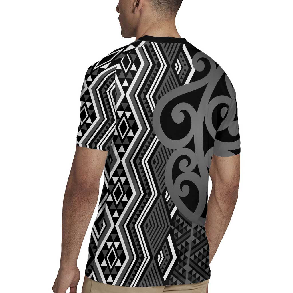Maori Taniko Patterns Rugby Jersey Black Patiki Motifs Mix Whakairo Ngaru LT7 - Polynesian Pride