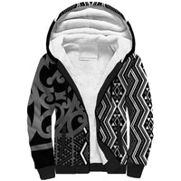 Maori Taniko Patterns Sherpa Hoodie Black Patiki Motifs Mix Whakairo Ngaru