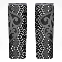 Maori Taniko Patterns Skinny Tumbler Black Patiki Motifs Mix Whakairo Ngaru LT7 Black - Polynesian Pride