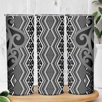 Maori Taniko Patterns Skinny Tumbler Black Patiki Motifs Mix Whakairo Ngaru LT7 - Polynesian Pride