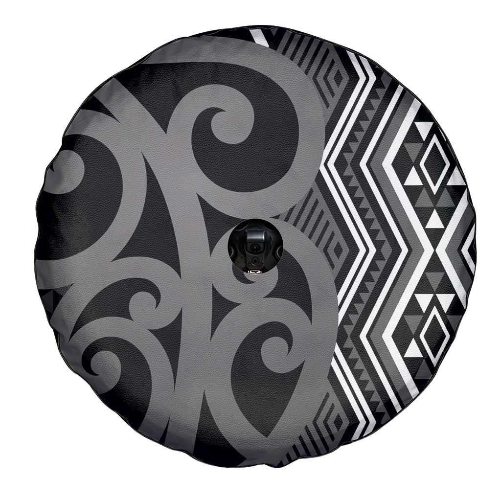 Maori Taniko Patterns Spare Tire Cover Black Patiki Motifs Mix Whakairo Ngaru