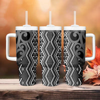 Maori Taniko Patterns Tumbler With Handle Black Patiki Motifs Mix Whakairo Ngaru