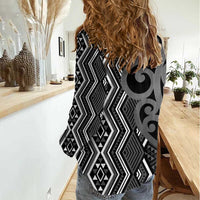 Maori Taniko Patterns Women Casual Shirt Black Patiki Motifs Mix Whakairo Ngaru LT7 - Polynesian Pride