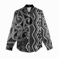Maori Taniko Patterns Women Casual Shirt Black Patiki Motifs Mix Whakairo Ngaru LT7 - Polynesian Pride