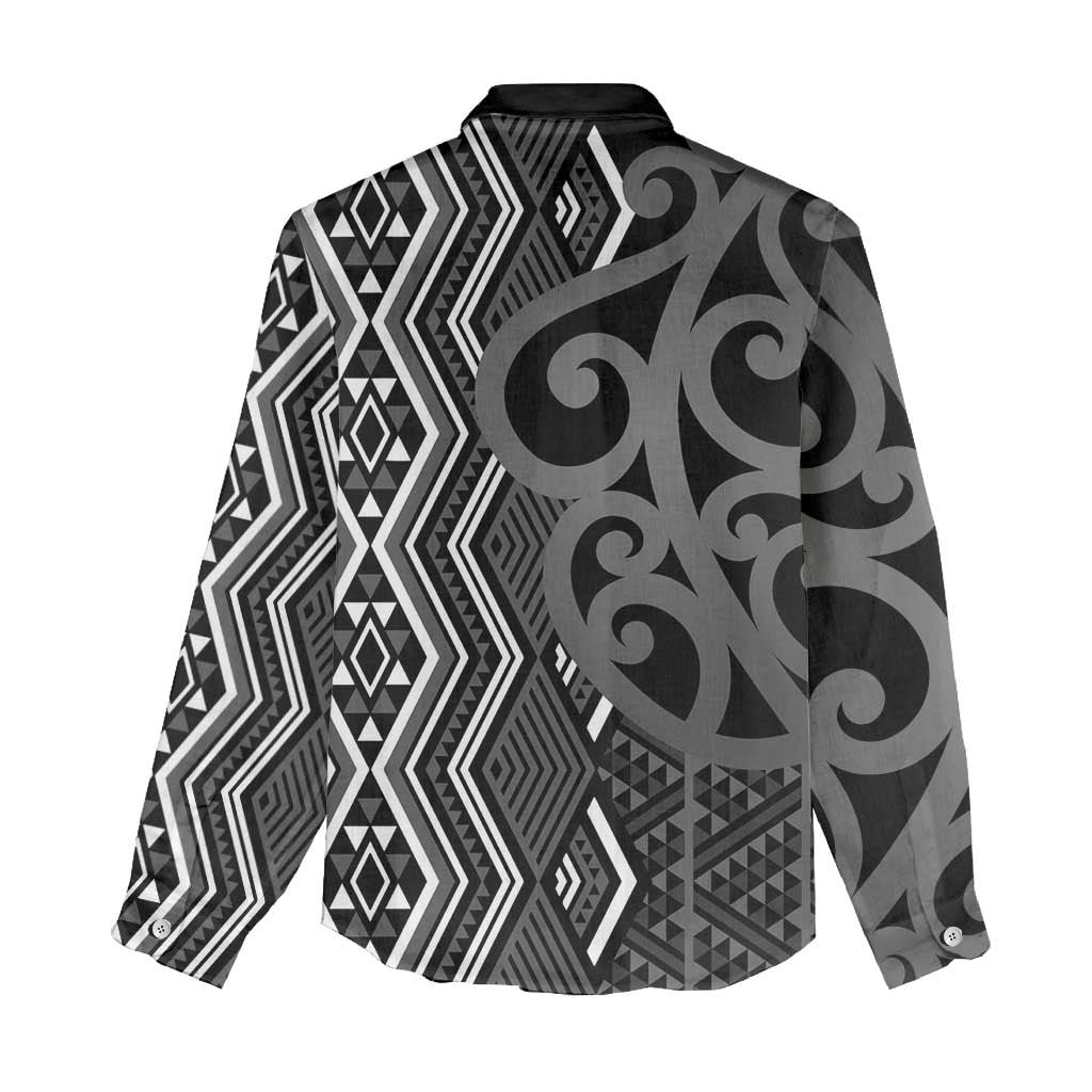 Maori Taniko Patterns Women Casual Shirt Black Patiki Motifs Mix Whakairo Ngaru LT7 - Polynesian Pride
