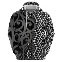 Maori Taniko Patterns Zip Hoodie Black Patiki Motifs Mix Whakairo Ngaru