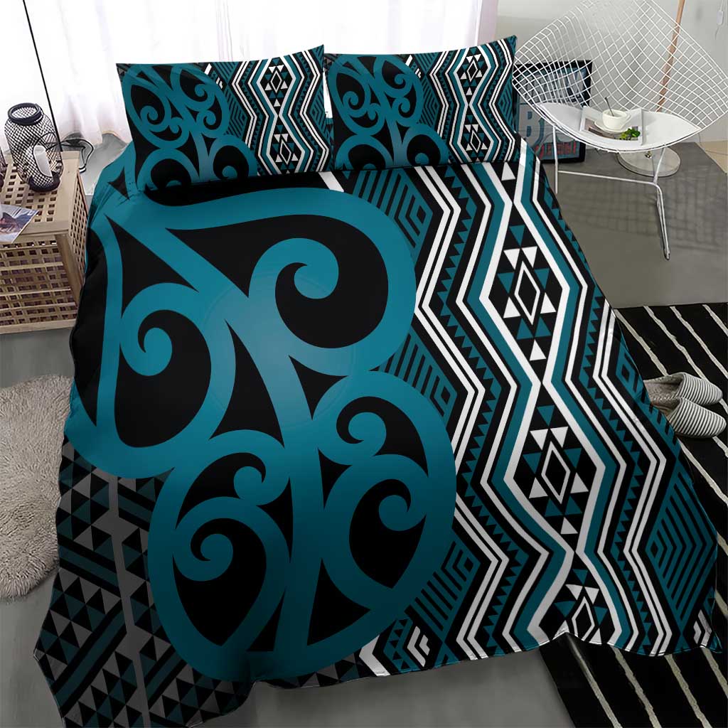 Maori Taniko Patterns Bedding Set Azure Patiki Motifs Mix Whakairo Ngaru