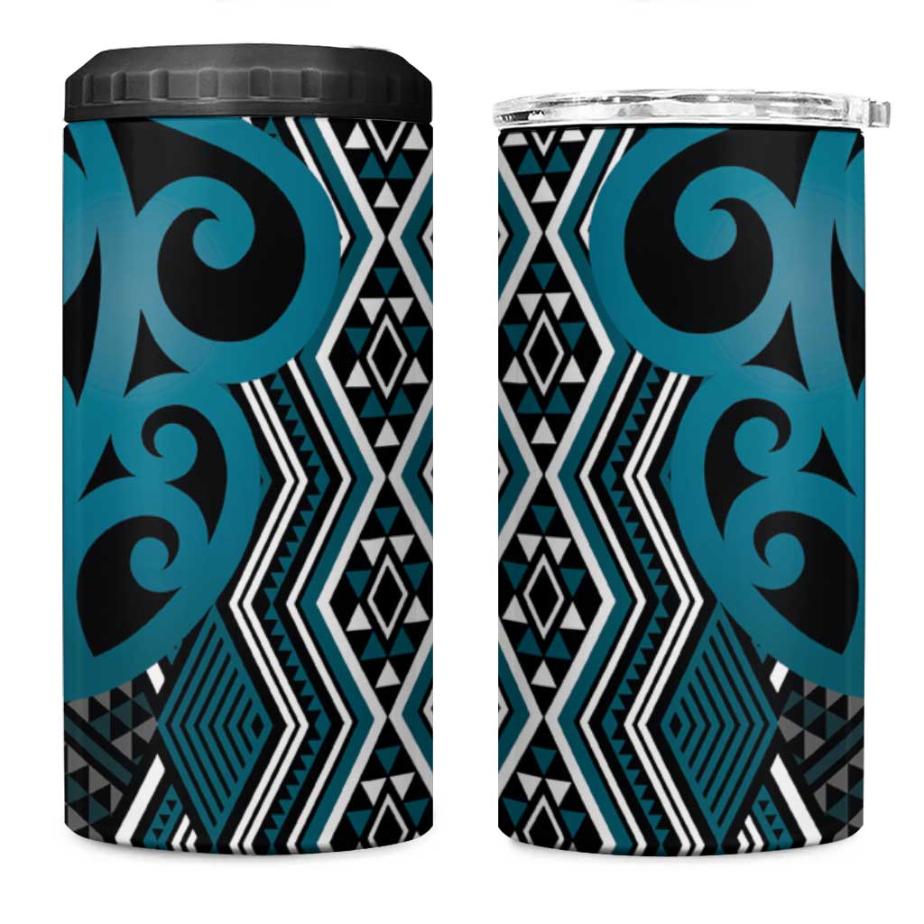 Maori Taniko Patterns 4 in 1 Can Cooler Tumbler Azure Patiki Motifs Mix Whakairo Ngaru LT7 One Size: 16 oz Azure - Polynesian Pride