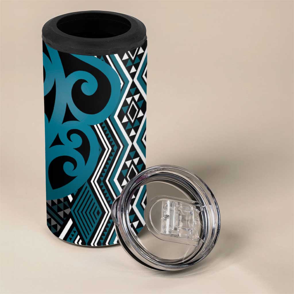 Maori Taniko Patterns 4 in 1 Can Cooler Tumbler Azure Patiki Motifs Mix Whakairo Ngaru LT7 - Polynesian Pride