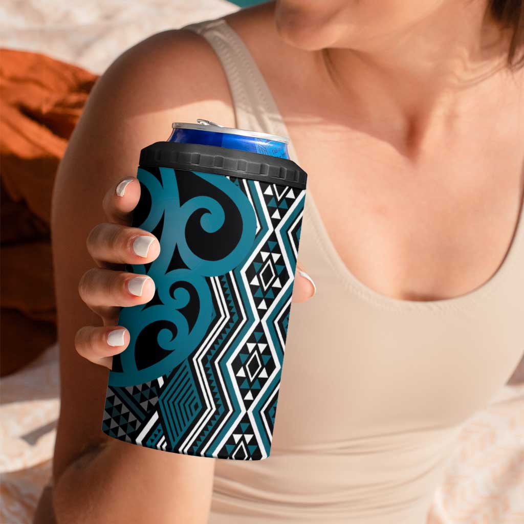 Maori Taniko Patterns 4 in 1 Can Cooler Tumbler Azure Patiki Motifs Mix Whakairo Ngaru LT7 - Polynesian Pride