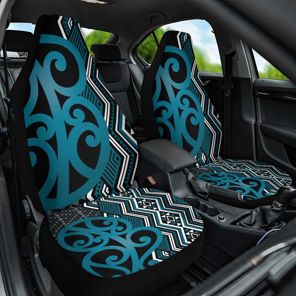 Maori Taniko Patterns Car Seat Cover Azure Patiki Motifs Mix Whakairo Ngaru