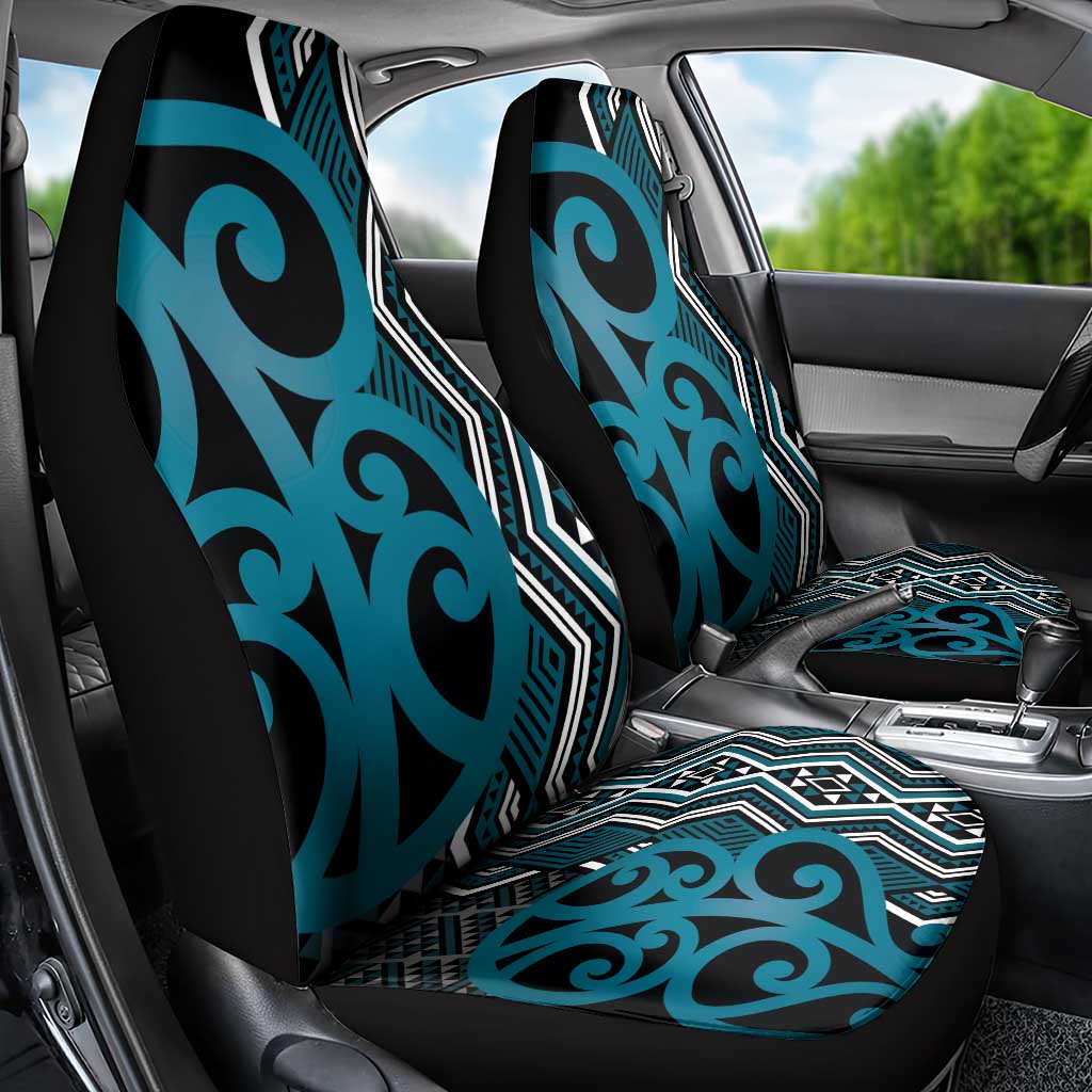 Maori Taniko Patterns Car Seat Cover Azure Patiki Motifs Mix Whakairo Ngaru