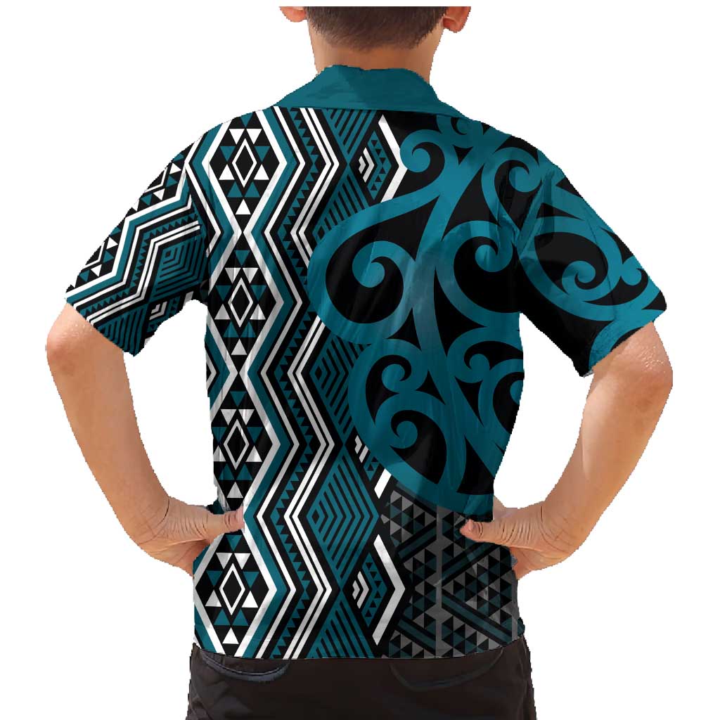 Maori Taniko Patterns Family Matching Mermaid Dress and Hawaiian Shirt Azure Patiki Motifs Mix Whakairo Ngaru LT7 - Polynesian Pride