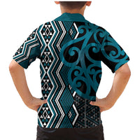 Maori Taniko Patterns Family Matching Mermaid Dress and Hawaiian Shirt Azure Patiki Motifs Mix Whakairo Ngaru LT7 - Polynesian Pride