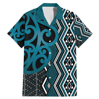 Maori Taniko Patterns Family Matching Mermaid Dress and Hawaiian Shirt Azure Patiki Motifs Mix Whakairo Ngaru LT7 Dad's Shirt - Short Sleeve Azure - Polynesian Pride