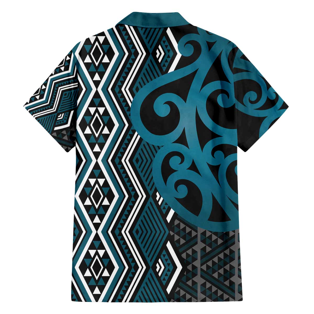 Maori Taniko Patterns Family Matching Off The Shoulder Long Sleeve Dress and Hawaiian Shirt Azure Patiki Motifs Mix Whakairo Ngaru