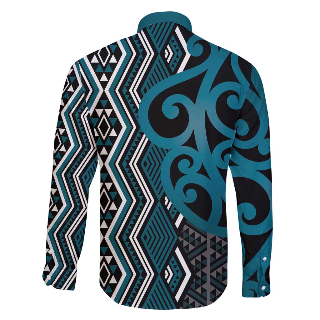 Maori Taniko Patterns Family Matching Short Sleeve Bodycon Dress and Hawaiian Shirt Azure Patiki Motifs Mix Whakairo Ngaru LT7 - Polynesian Pride