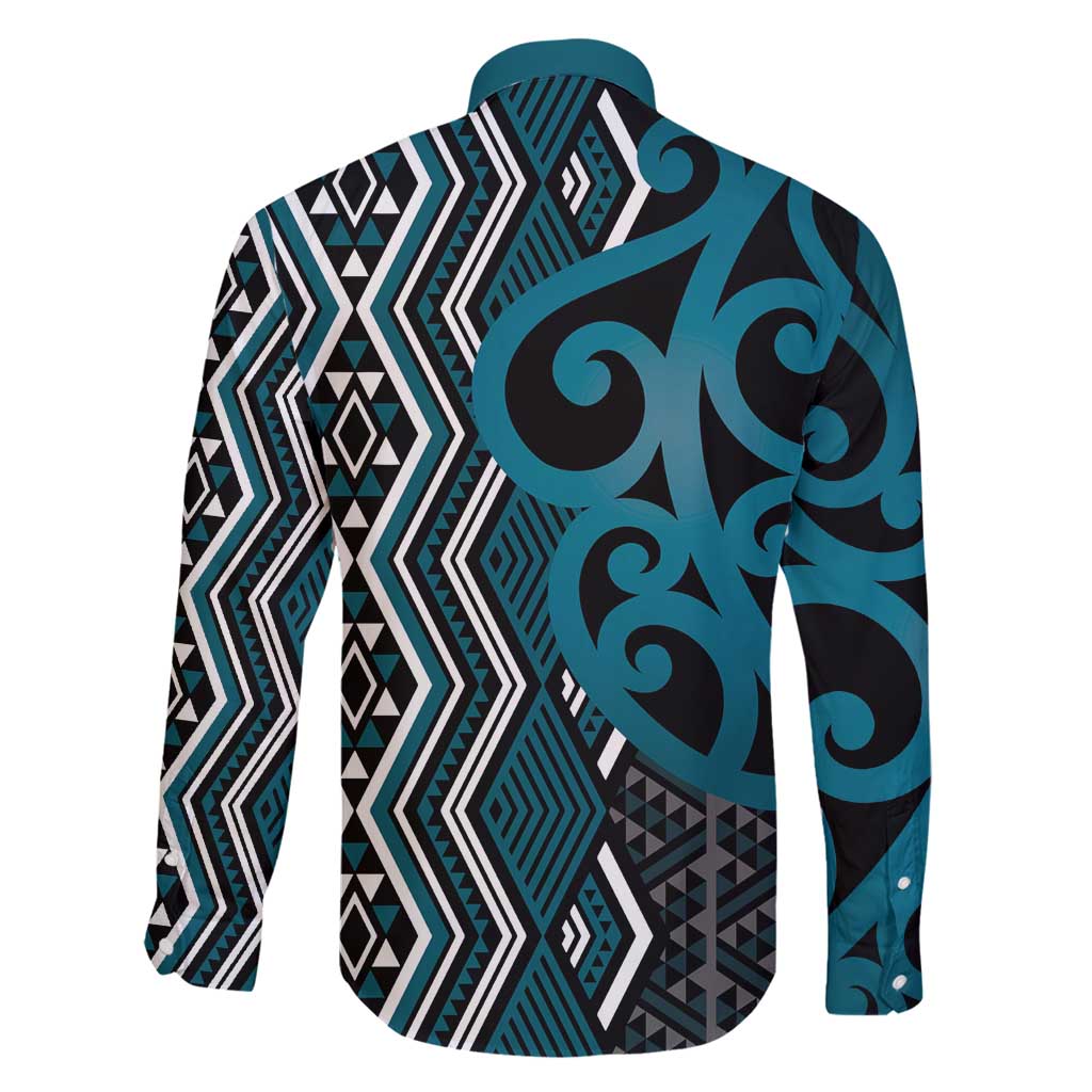 Maori Taniko Patterns Family Matching Summer Maxi Dress and Hawaiian Shirt Azure Patiki Motifs Mix Whakairo Ngaru LT7 - Polynesian Pride