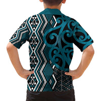 Maori Taniko Patterns Family Matching Tank Maxi Dress and Hawaiian Shirt Azure Patiki Motifs Mix Whakairo Ngaru LT7 - Polynesian Pride