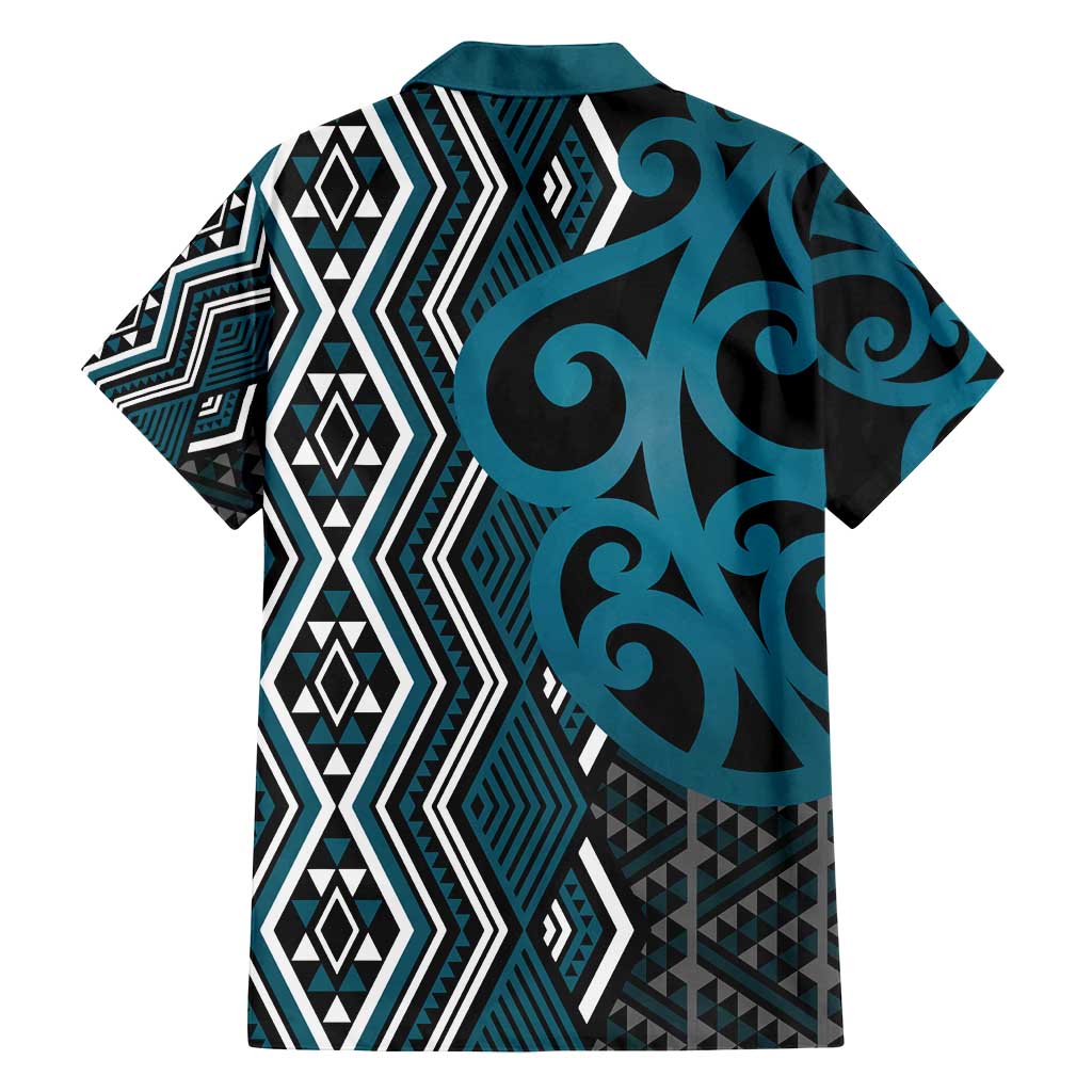 Maori Taniko Patterns Family Matching Tank Maxi Dress and Hawaiian Shirt Azure Patiki Motifs Mix Whakairo Ngaru LT7 - Polynesian Pride