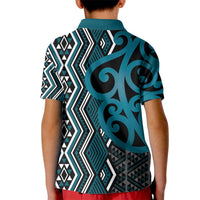 Maori Taniko Patterns Kid Polo Shirt Azure Patiki Motifs Mix Whakairo Ngaru LT7 - Polynesian Pride