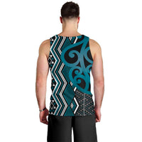 Maori Taniko Patterns Men Tank Top Azure Patiki Motifs Mix Whakairo Ngaru