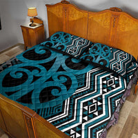 Maori Taniko Patterns Quilt Bed Set Azure Patiki Motifs Mix Whakairo Ngaru