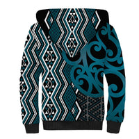Maori Taniko Patterns Sherpa Hoodie Azure Patiki Motifs Mix Whakairo Ngaru