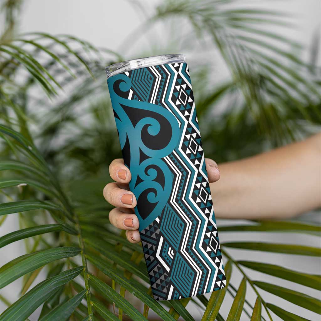 Maori Taniko Patterns Skinny Tumbler Azure Patiki Motifs Mix Whakairo Ngaru LT7 - Polynesian Pride