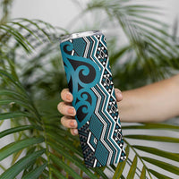 Maori Taniko Patterns Skinny Tumbler Azure Patiki Motifs Mix Whakairo Ngaru LT7 - Polynesian Pride
