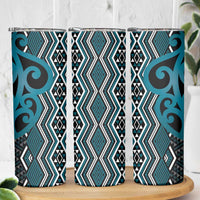 Maori Taniko Patterns Skinny Tumbler Azure Patiki Motifs Mix Whakairo Ngaru LT7 - Polynesian Pride