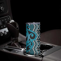 Maori Taniko Patterns Skinny Tumbler Azure Patiki Motifs Mix Whakairo Ngaru LT7 - Polynesian Pride