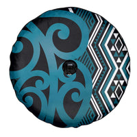 Maori Taniko Patterns Spare Tire Cover Azure Patiki Motifs Mix Whakairo Ngaru