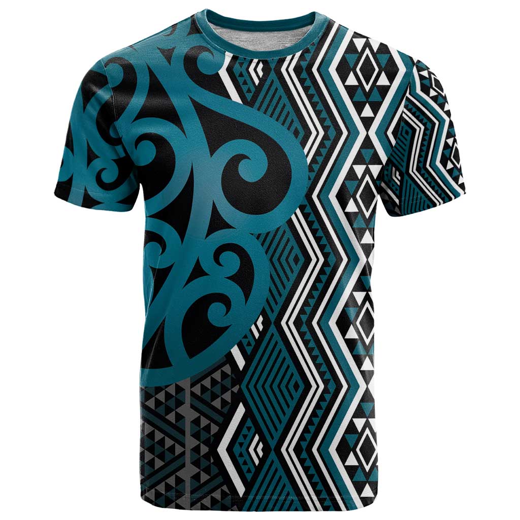 Maori Taniko Patterns T Shirt Azure Patiki Motifs Mix Whakairo Ngaru LT7 Azure - Polynesian Pride