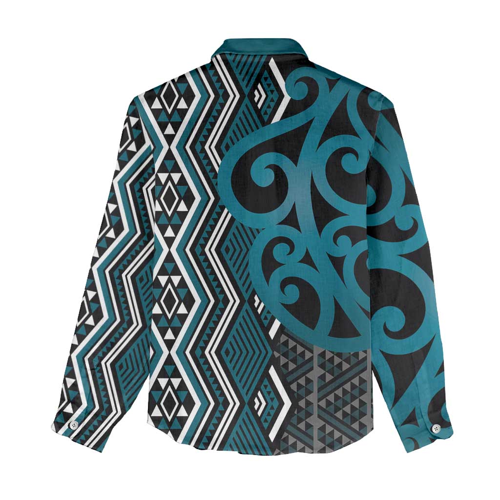 Maori Taniko Patterns Women Casual Shirt Azure Patiki Motifs Mix Whakairo Ngaru LT7 - Polynesian Pride