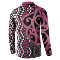 Maori Taniko Patterns Button Sweatshirt Pink Patiki Motifs Mix Whakairo Ngaru LT7 - Polynesian Pride