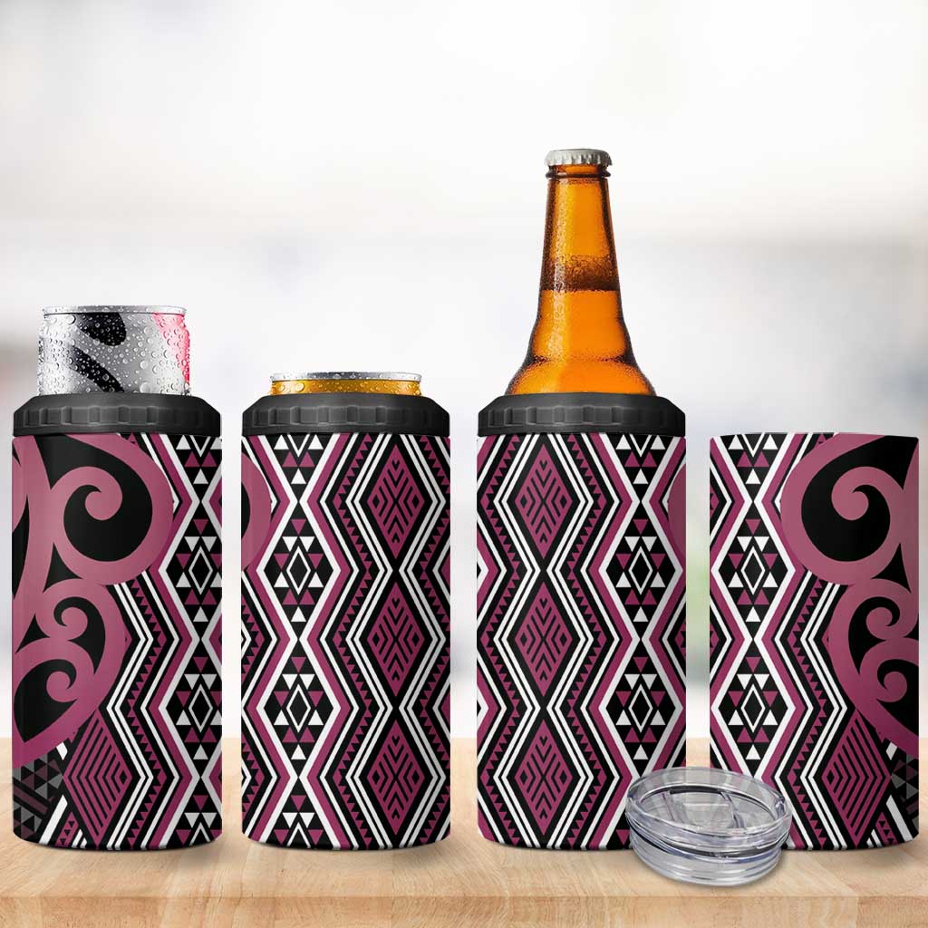 Maori Taniko Patterns 4 in 1 Can Cooler Tumbler Pink Patiki Motifs Mix Whakairo Ngaru LT7 - Polynesian Pride