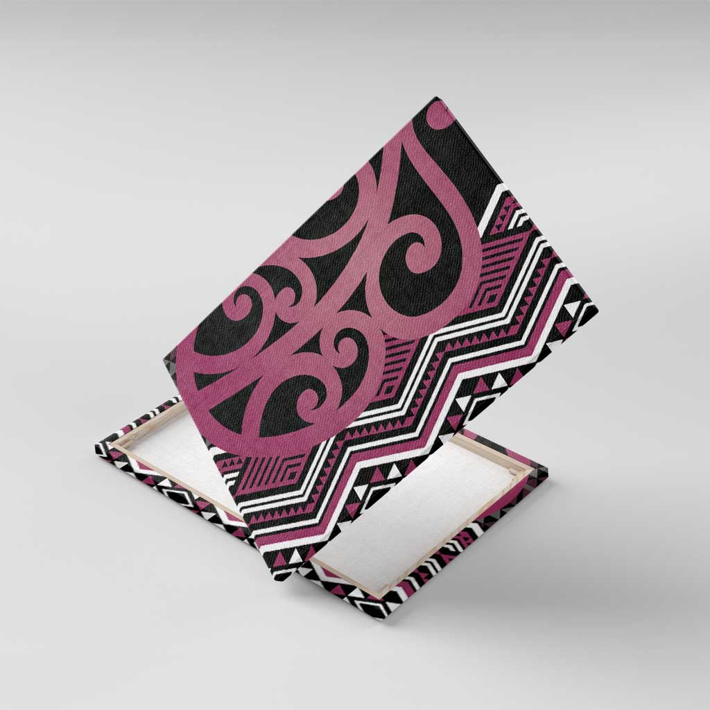 Maori Taniko Patterns Canvas Wall Art Pink Patiki Motifs Mix Whakairo Ngaru