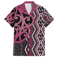 Maori Taniko Patterns Family Matching Long Sleeve Bodycon Dress and Hawaiian Shirt Pink Patiki Motifs Mix Whakairo Ngaru LT7 Dad's Shirt - Short Sleeve Pink - Polynesian Pride