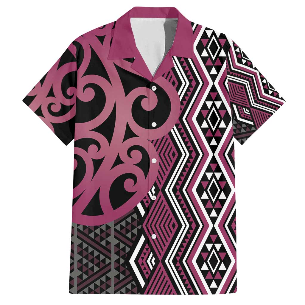 Maori Taniko Patterns Family Matching Puletasi and Hawaiian Shirt Pink Patiki Motifs Mix Whakairo Ngaru LT7 Dad's Shirt - Short Sleeve Pink - Polynesian Pride