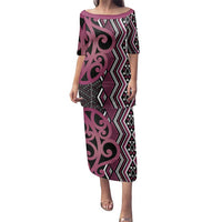 Maori Taniko Patterns Family Matching Puletasi and Hawaiian Shirt Pink Patiki Motifs Mix Whakairo Ngaru LT7 Mom's Dress Pink - Polynesian Pride