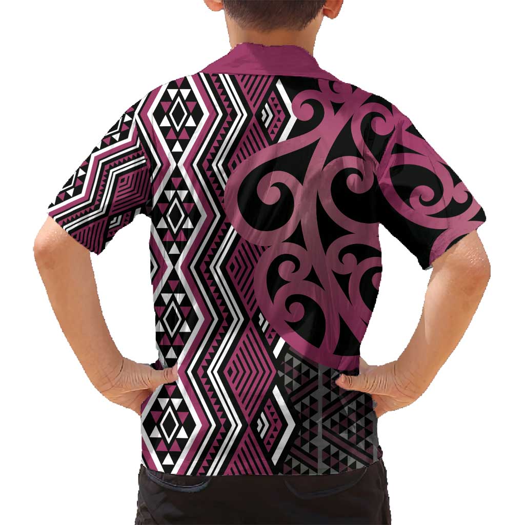 Maori Taniko Patterns Family Matching Summer Maxi Dress and Hawaiian Shirt Pink Patiki Motifs Mix Whakairo Ngaru LT7 - Polynesian Pride