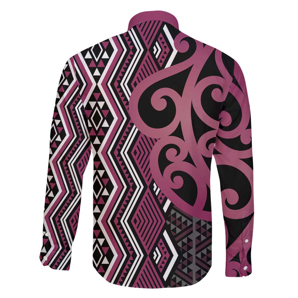 Maori Taniko Patterns Family Matching Summer Maxi Dress and Hawaiian Shirt Pink Patiki Motifs Mix Whakairo Ngaru LT7 - Polynesian Pride