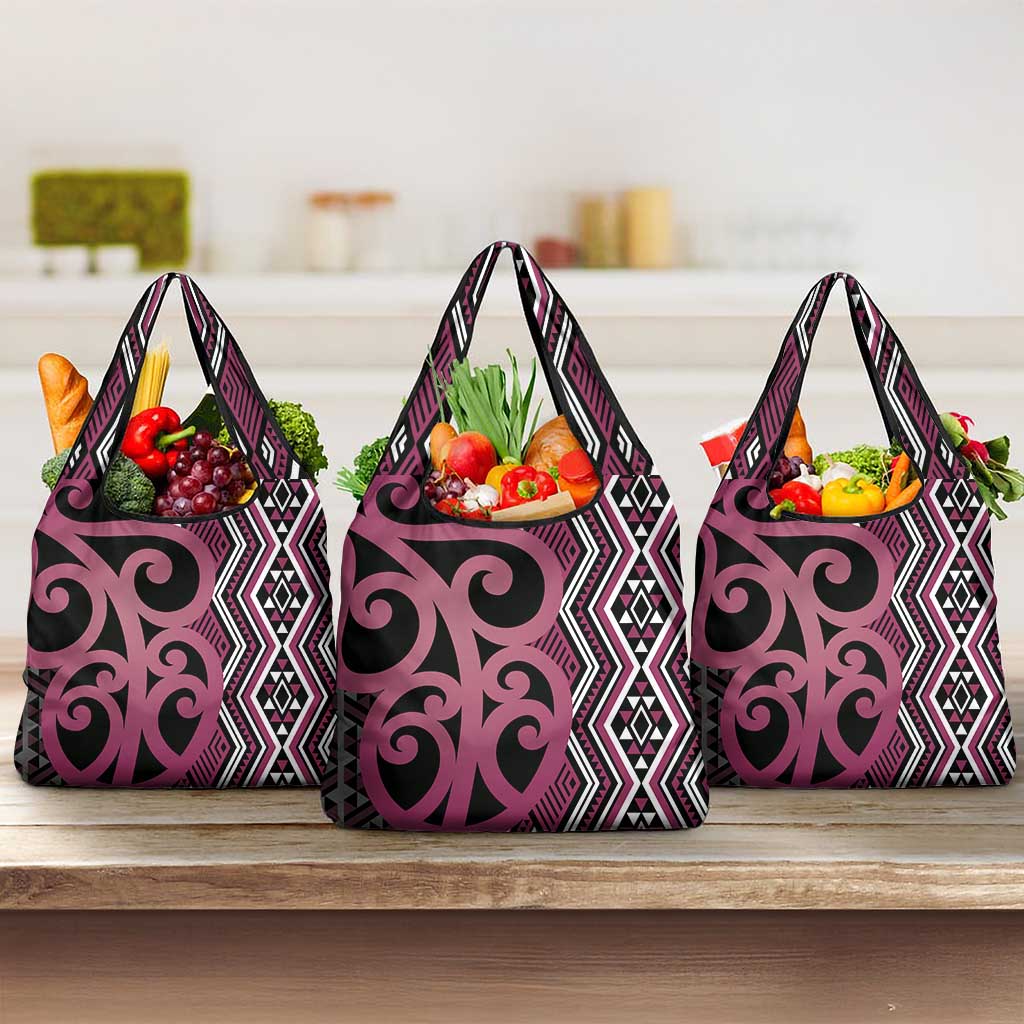 Maori Taniko Patterns Grocery Bag Pink Patiki Motifs Mix Whakairo Ngaru